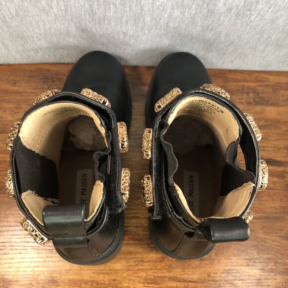 Steve Madden Women's Size 5.5 AMULET Fashion Boot Black Chucky Heel Jewels - Picture 4 of 9